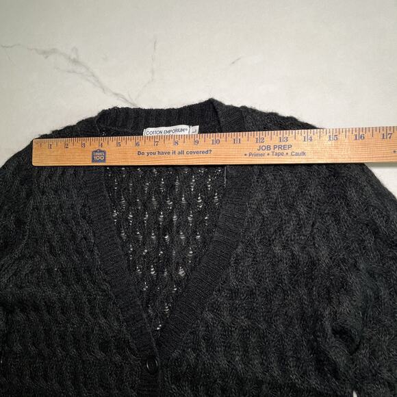 Cotton Emporium Mohair Blend Black Wide Knit Button Cardigan Sweater Large USA - Picture 4 of 9